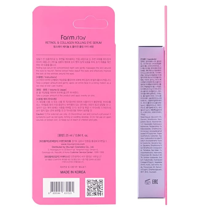 Farmstay Retinol Roll-on Eye Serum with 2% Niacinamide & Collagen – Hydrating Korean Eye Roller for Dark Circles, Puffy Eyes & Wrinkles – 0.84 fl. oz.