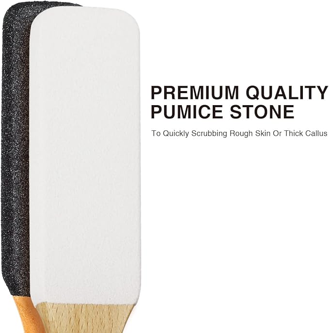AM 8:00Pumice Stone Foot File, 2 Pack Callus Remover (coarse/fine) for Feet with Wooden Handle, Pedicure Foot Scrubber to Remove Dead Skin, Dry, Rough, Corns Skin Scraper