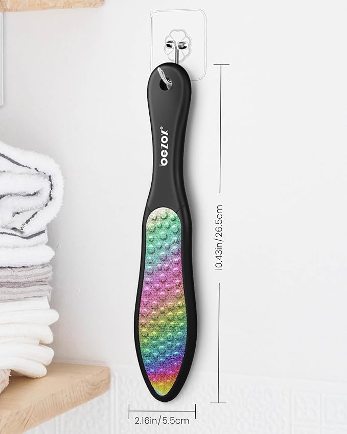 BEZOX Foot File Callus Remover(1 PCS), Double Sided Callus File Scraper, Foot Scrubber for Cracked Heel and Foot Corn Removal, Stainless Steel Pedicure File - Rainbow