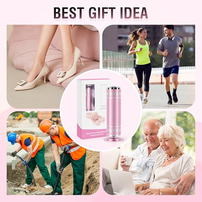 Electric Foot File Callus Remover: Adjustable Speed 1000RPM Feet File Grinder with 60 Pcs Sandpaper Discs - Professional Pedicure Tools for Dead Skin Calluses (Pink)