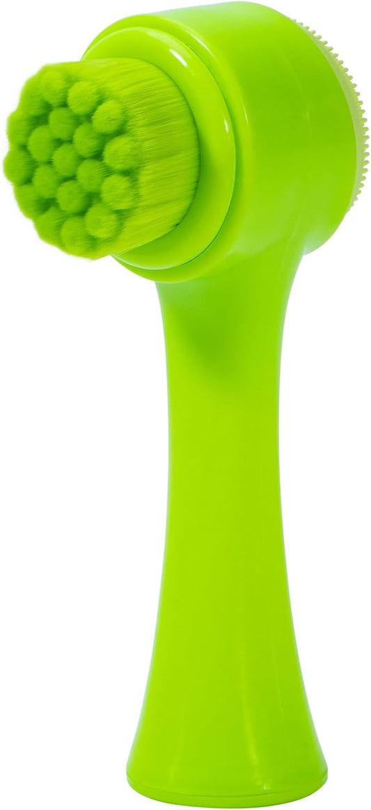 Face Brush 2 in 1, Silicone Facial Cleansing Exfoliating Brush Soft Bristles Pore Deep Cleansing Manual Dual Face Wash Scrub Brush for Massaging, Makeup Skincare Removal, Fluorescent Green