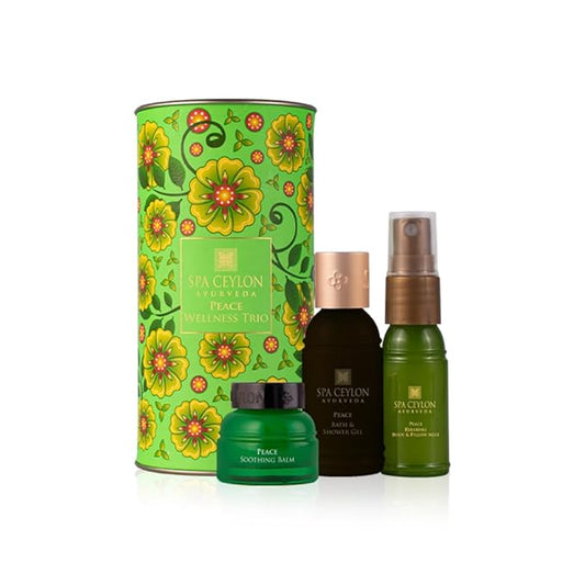 SPA CEYLON Peace Wellness Trio Set, Holistic Spa Essentials for Calming, Natural Ingredients, Ayurvedic Bath Gift Set, Shower Gel, Body Mist, Balm, Gift for christmas (150 g, Lemongrass)