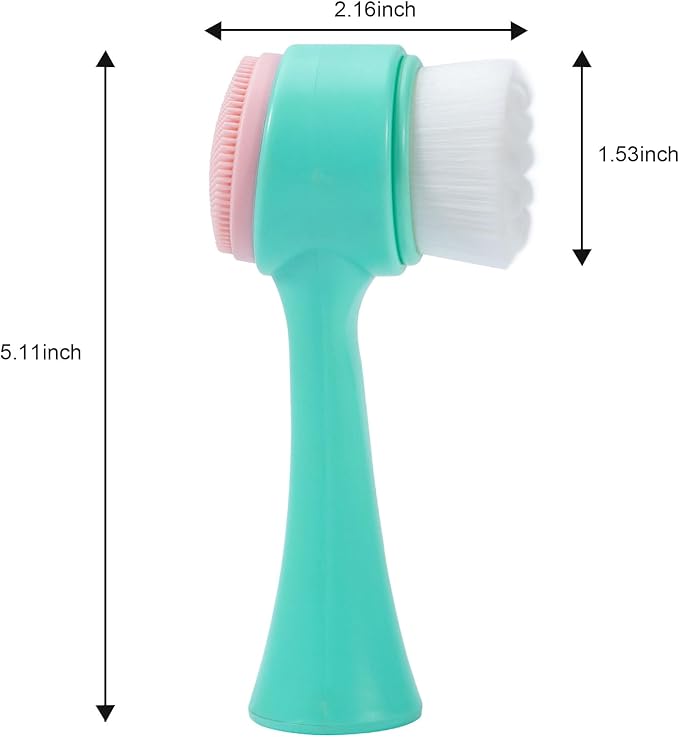 Face Brush 2 in 1, Facial Cleansing Exfoliating Brush with Ultra Fine Soft Bristles for Pore Deep Cleansing Silicone Double Side Face Wash Scrub Brush for Skin Care, Green