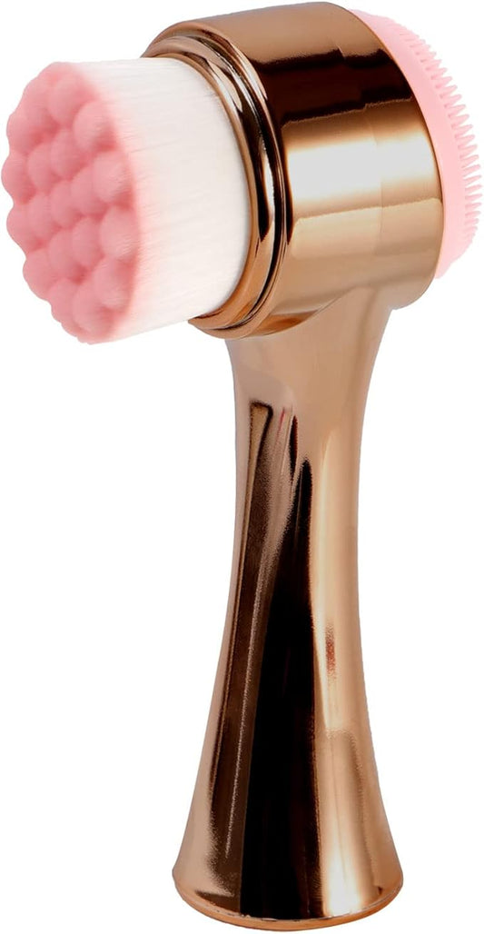 Face Brush 2 in 1, Facial Cleansing Exfoliating Brush with Ultra Fine Soft Bristles for Pore Deep Cleansing Silicone Double Side Face Wash Scrub Brush for Skin Care, Gold
