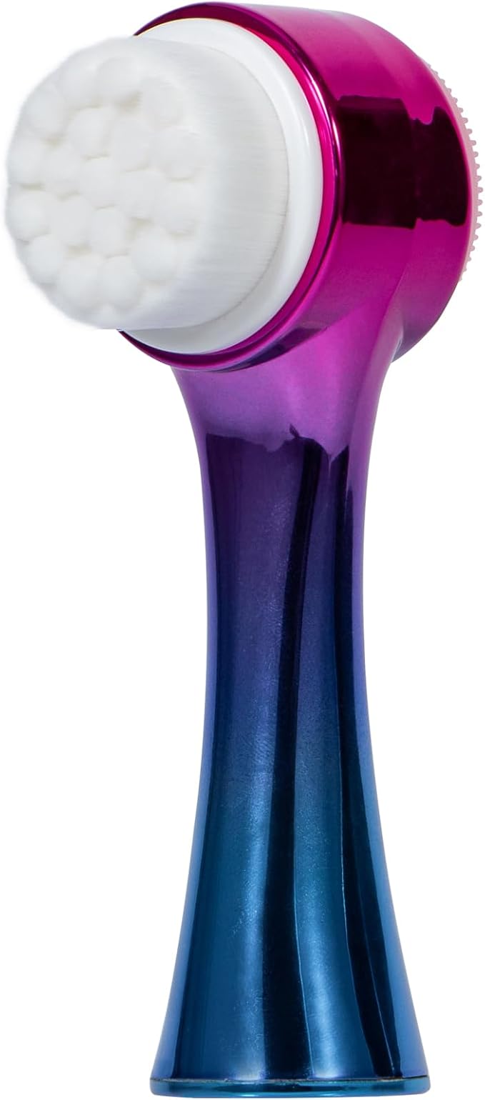 Face Brush 2 in 1, Silicone Facial Cleansing Exfoliating Brush Soft Bristles Pore Deep Cleansing Manual Dual Face Wash Scrub Brush for Massaging, Makeup Skincare Removal, Gradient Purple Blue