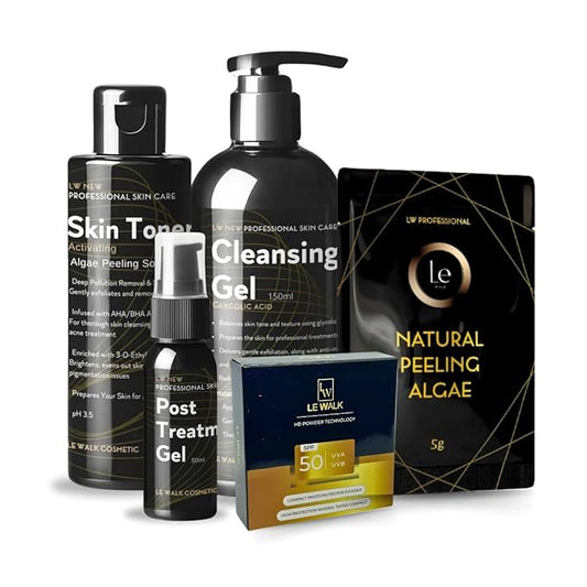 Professional Skincare Set, 5-Piece Algae Peeling Kit with Toner, Cleansing Gel, Post Treatment Gel and SPF50 Powder