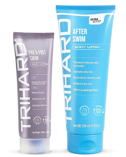 TRIHARD Chlorine Removal Body Wash and Lotion Set, Protects and Hydrates Sensitive Skin from Pool and Ocean, Pool Essentials for Pre and Post Swim Chlorine Skin Protection