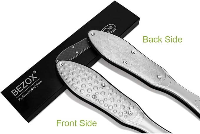 BEZOX Professional Foot File Callus Remover, Double Sided Pedicure Rasp for Cracked Heel and Dead Foot Skin - Heavy Duty Surgical Grade Stainless Steel - W/Cloth Storage Bag & Gift Box