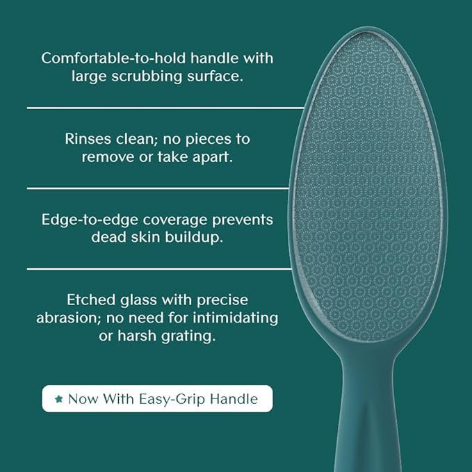 Bare August Glass Foot File Callus Remover for Feet with Handle | Heel Scraper & Foot Scrubber in Shower for Dead & Cracked Skin | Pedicure Foot Buffer & Foot Callus Remover Tool for Soft Feet (Teal)