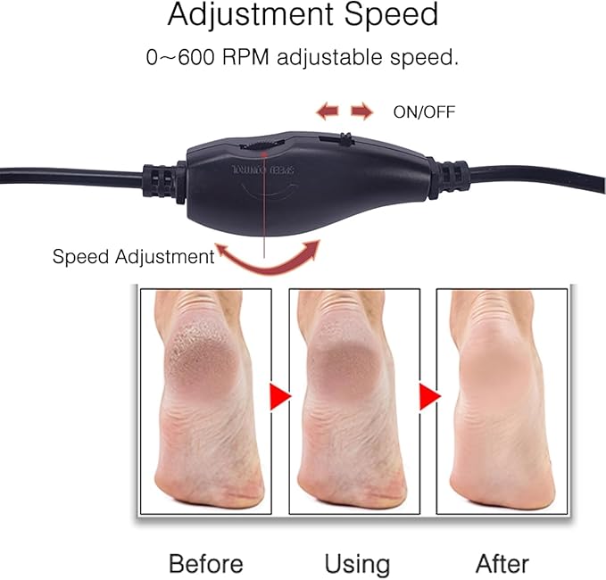 Electronic Foot File Grinder (Speed Adjustable) with 60pcs Replacement Sandpaper Disk，Electric Foot Scrubber Dead Skin Remover，for Feet Hard Cracked Dry Dead Skin Exfoliation，Unisex（Black）