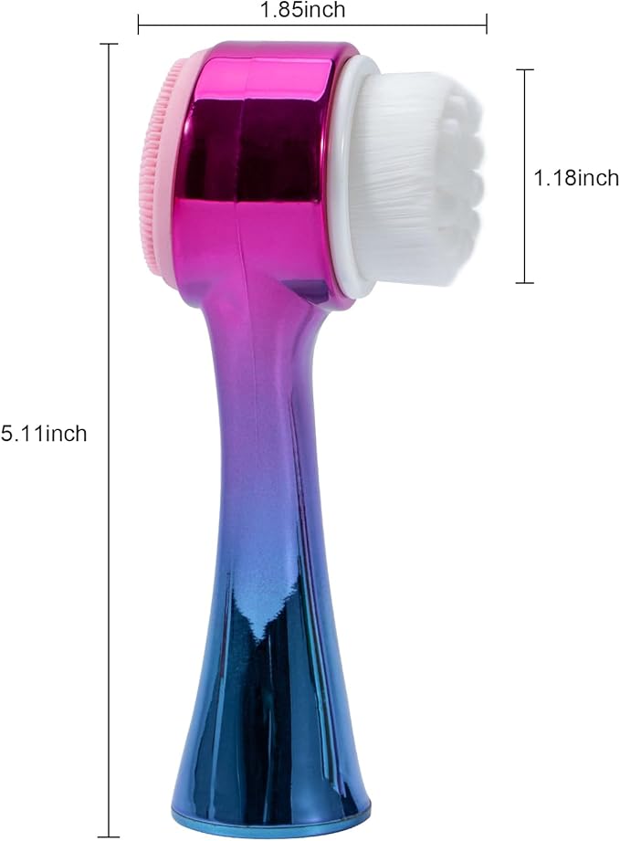 Face Brush 2 in 1, Silicone Facial Cleansing Exfoliating Brush Soft Bristles Pore Deep Cleansing Manual Dual Face Wash Scrub Brush for Massaging, Makeup Skincare Removal, Gradient Purple Blue