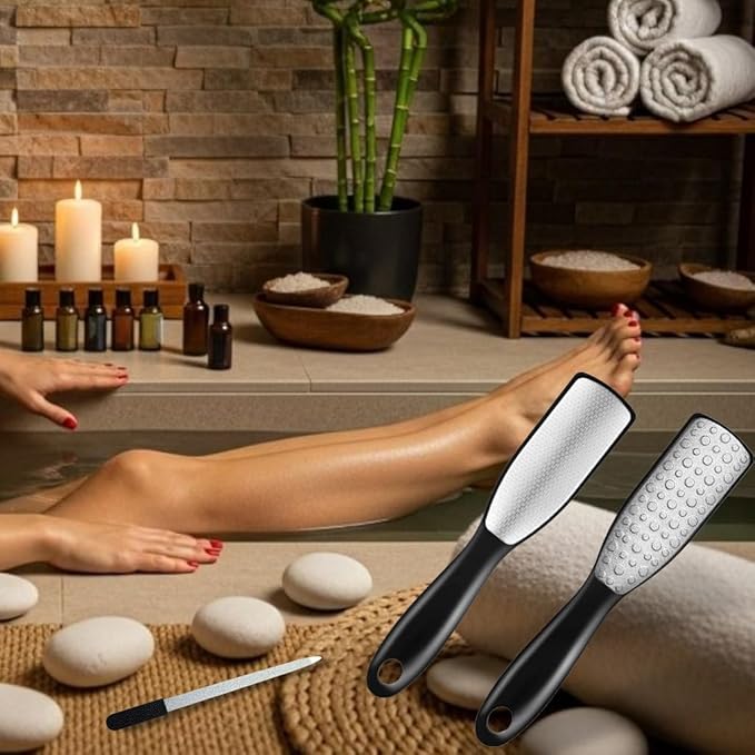 Professional Foot File & Callus Remover 2-in-1 Set –9.6" Foot Rasp with 6.7" Nail File Included–Elegant Sapphire Black–Dual-Sided, Durable & Hygienic Pedicure Tool for Smooth, Soft Feet–Wet & Dry Use