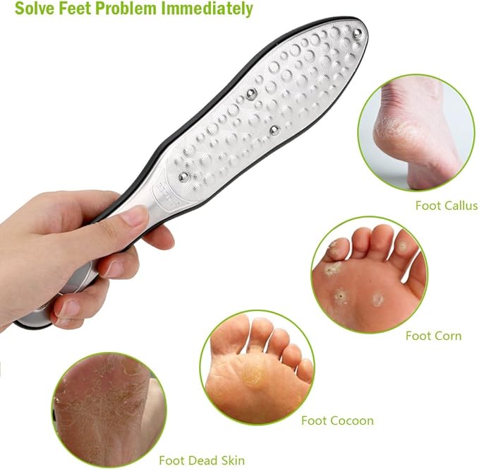 BEZOX Professional Foot File Callus Remover, Double Sided Pedicure Rasp for Cracked Heel and Dead Foot Skin - Heavy Duty Surgical Grade Stainless Steel - W/Cloth Storage Bag & Gift Box