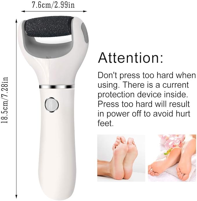 BOMPOW Electric Foot Scrubber Foot File Hard Skin Remover Pedicure Tools Electronic Callus kit for Cracked Heels and Dead Skin with 2 Roller Heads, White