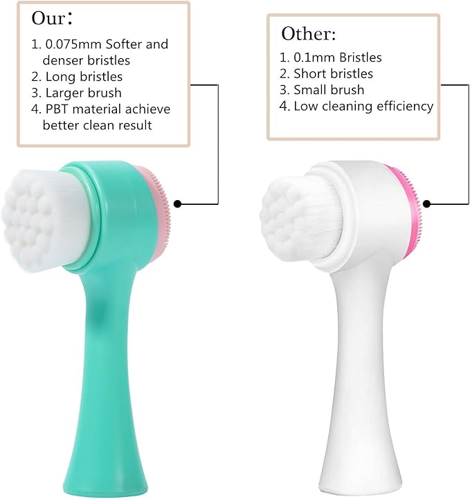 Face Brush 2 in 1, Facial Cleansing Exfoliating Brush with Ultra Fine Soft Bristles for Pore Deep Cleansing Silicone Double Side Face Wash Scrub Brush for Skin Care, Green