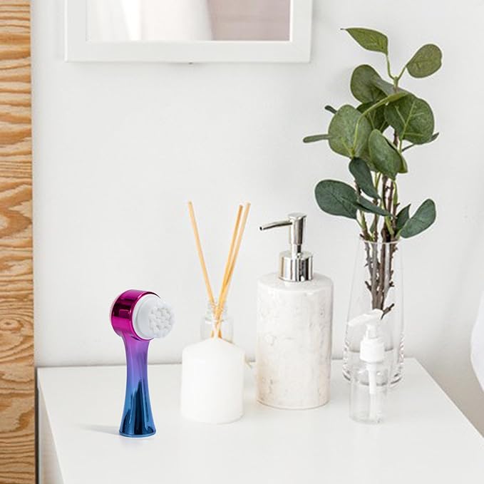 Face Brush 2 in 1, Silicone Facial Cleansing Exfoliating Brush Soft Bristles Pore Deep Cleansing Manual Dual Face Wash Scrub Brush for Massaging, Makeup Skincare Removal, Gradient Purple Blue