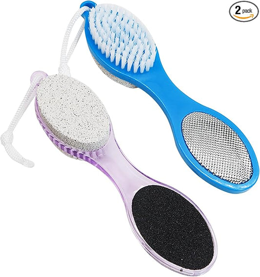 Pumice Stone Brush for Feet 2 Pack Foot Brush Foot Scrubber Foot File Callus Remover 4 in 1 Feet Pedicure Tools for Feet,Pumice Stone, Foot Rasp and Sand Paper