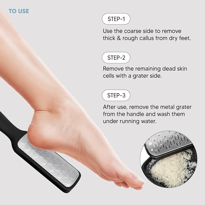 2Steps Stainless Steel Callus Remover, Effective for Thick Callus and Cracked Feet Pedicure Rasp, Remove Hard Skin, Grater Foot File, Foot Scrubber, Professional Foot Care