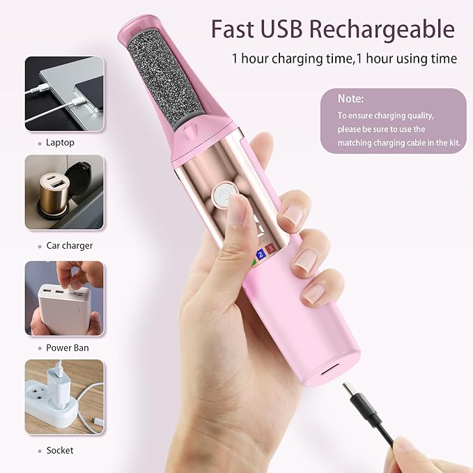 Callus Remover for Feet Rechargeable, Smooth Pedicure Wand Electric Foot File, Professional Pedicure Tools Kits Foot Scrubber for Smoother Feet Ideal Gift, Pedicure Kit Feet Care for Dead Dry Skin