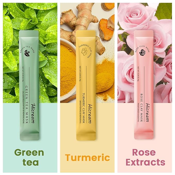 Turmeric Clay Mask, Rose Face Mask & Green Tea Mud Mask 12 PCS - Spa Facial Mask Set Gift for Women & Men, Skin Care Set for Deep Cleansing, Moisturizing, and Refining Pores,Travel-Friendly & Portable