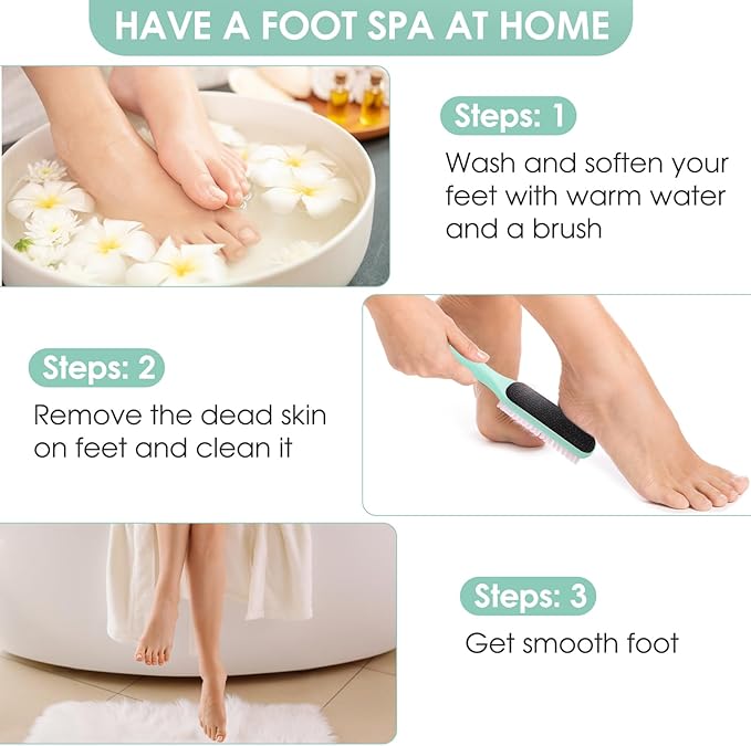 Foot File Callus Remover - Dead Skin Nano Glass Remover for Feet with Soft Brush, Professional Pedicure Tool for Home Foot Care - Green