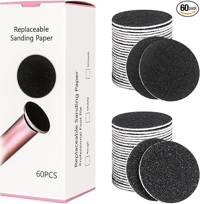 krofaue 60 PCS Replaceable Sandpaper Discs - 80 & 100 Grit Pad Refills for Electric Foot File Callus Remover - Dead Skin and Calluses Removal