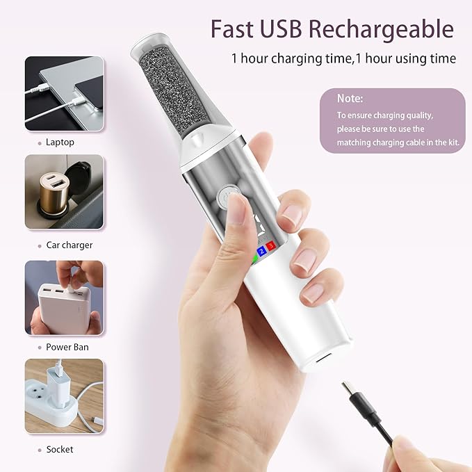 Electric Foot Callus Remover, Rechargeable Electronic Foot File Foot Scrubber Pedicure Kits, Professional Pedicure Tools Smooth Pedicure Wand, Foot Care for Dead Skin Ideal Gift, 3 Rollers,3 Speeds