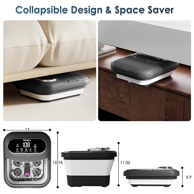 Foot Spa Electric Rotary Massage, Tea Tree Oil Foot Soak with Epsom Salt, Collpaisble Foot Spa Bath Massager with Heat, Bubble, Temp Control, 24 Motorized Shiatsu Massage Balls and Foot File