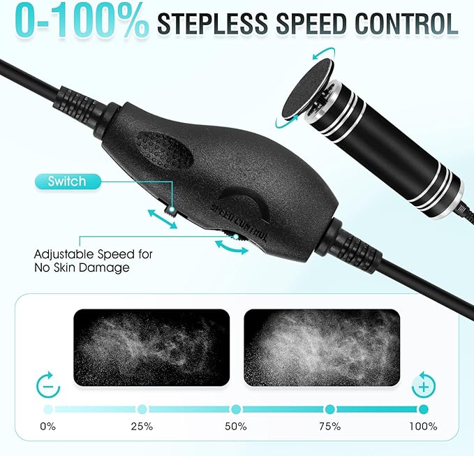 Electric Foot File Callus Remover: Adjustable Speed Feet File Grinder with 60 Pcs Sandpaper Discs - Professional Pedicure Tools for Dead Skin Calluses (Black)