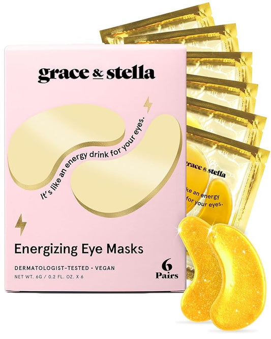 grace & stella Award Winning Under Eye Mask - Teen Valentines Gifts, Gel Eye Patches for Dark Circles, Puffy Eyes, Wrinkles, Undereye Bags, Travel Gifts for Women - Vegan, Self Care (6 Pairs, Gold)