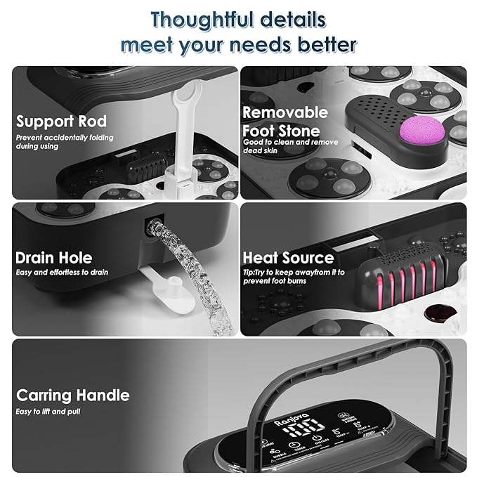 Foot Spa Electric Rotary Massage, Tea Tree Oil Foot Soak with Epsom Salt, Collpaisble Foot Spa Bath Massager with Heat, Bubble, Temp Control, 24 Motorized Shiatsu Massage Balls and Foot File