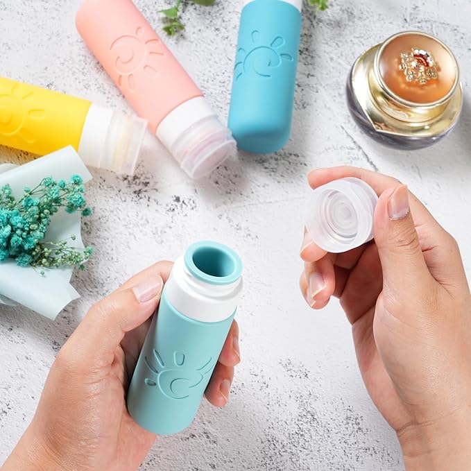 Travel Bottles for Toiletries, TSA Approved Travel Containers 3oz Leak Proof Travel Tubs Refillable Liquid Travel Accessories for Shampoo Conditioner Lotion Body Wash(Multicolored B)