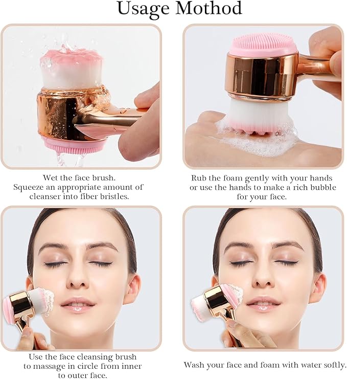 Face Brush 2 in 1, Silicone Facial Cleansing Exfoliating Brush Soft Bristles Pore Deep Cleansing, Jade Face Roller Skin Care Tools, Manual Dual Face Wash Scrub Brush Massaging Gift, Gold Green