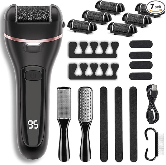 Wea&Hea Rechargeable Electric Callus Remover for Feet with 6 Roller Heads, Dual-Speed Foot File, Waterproof Pedicure Kit 20 in 1 for Smooth Skin and Foot Spa