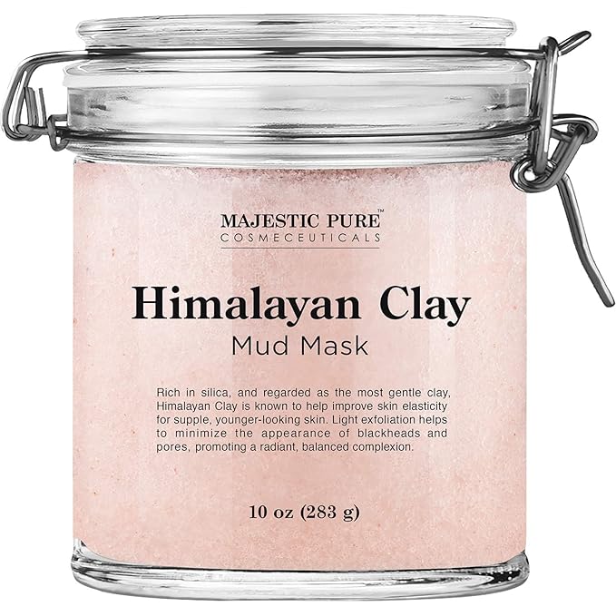Majestic Pure Himalayan Clay Mud Mask for Face and Body Exfoliating and Facial Acne Fighting Mask - Reduces Appearance of Pores, 10 oz