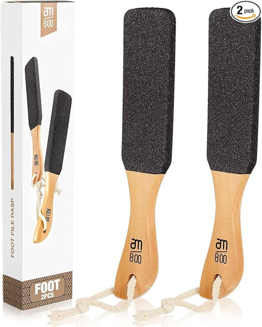 Pumice Stone Foot File (2-Pack), Wooden Handle Foot Scrubber & Callus Remover for Dry, Rough Skin and Corns Pedicure