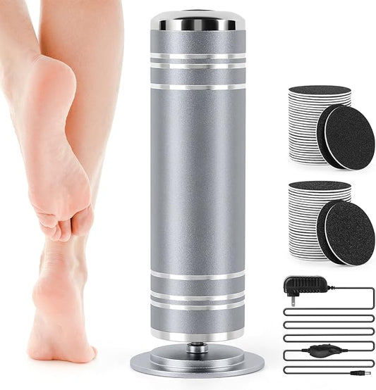Electric Foot File Callus Remover: Adjustable Speed Feet File Grinder with 60 Pcs Sandpaper Discs - Professional Pedicure Tools for Dead Skin Calluses (Grey)