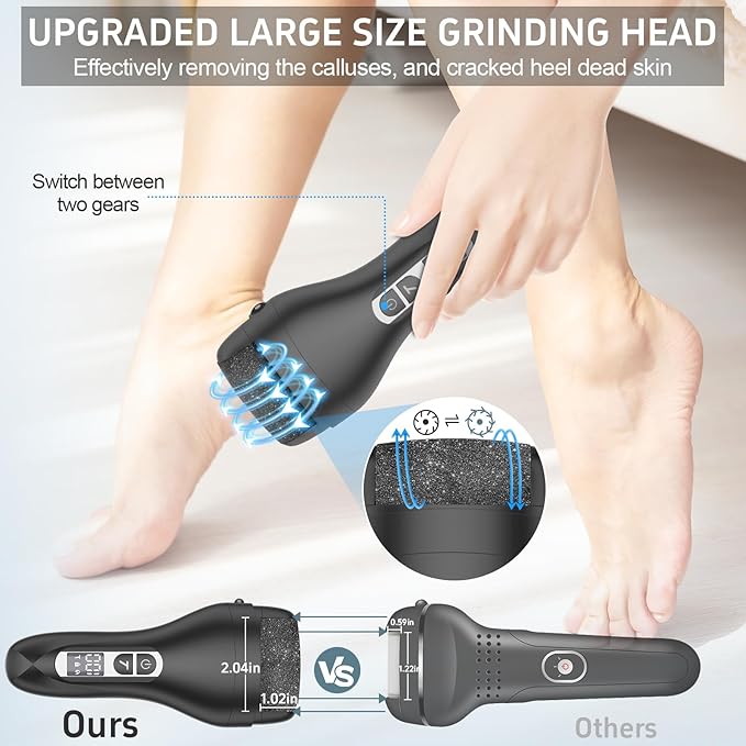 Electric Callus Remover for Feet,Rechargeable Electronic Foot File Pedicure Tools,Professional Waterproof Foot Scrubber File,Portable Pedi Feet Care for Cracked Heels &Dead Skin with LCD Display
