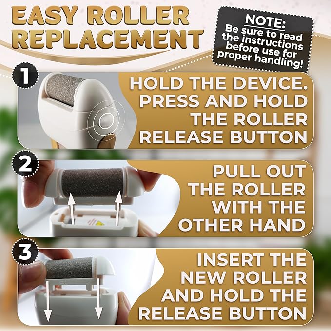 Electric Callus Remover for Feet – 5W Electric Foot Filer, 90-Min Runtime Foot Sander with Fast 2H Charge & 3 Replacement Rollers – Hard Skin Remover for Feet with Ergonomic Handle for Easy Grip