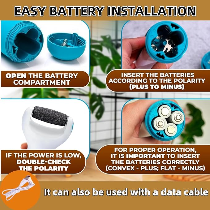 Electric Callus Remover for Feet Callus Remover Foot Callus Remover Tool Foot Buffer Electric Foot Calloused Feet Remover Tool Pedicure Supplies USB Charging and Battery Power (Blue)