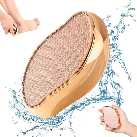 BEZOX Glass Foot File Callus Remover, Crystal Pedicure Foot Scrubber for Travel Use, Portable Handheld Sized Foot Scraper for Cracked Heel - Shinning Golden