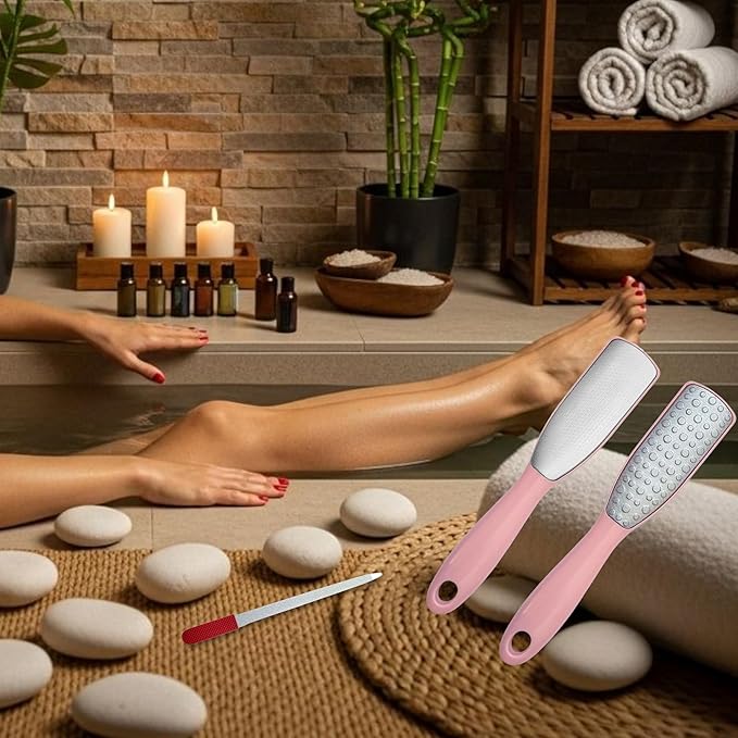 Professional Foot File & Callus Remover 2-in-1 Set – 9.6" Foot Rasp with 6.7" Nail File Included–Elite Pink Sapphire–Dual-Sided, Durable & Hygienic Pedicure Tool for Smooth, Soft Feet–Wet & Dry Use