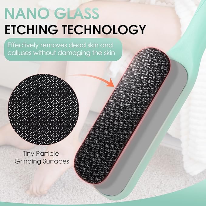 Foot File Callus Remover - Dead Skin Nano Glass Remover for Feet with Soft Brush, Professional Pedicure Tool for Home Foot Care - Green